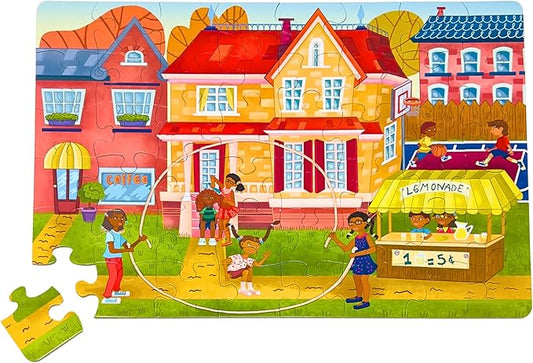 Upbounders- Fun Outside 48 Piece Floor Puzzle, Multicultural Beginner Jigsaw Puzzle with African American Children Boys Girls at Play, Ages 4+