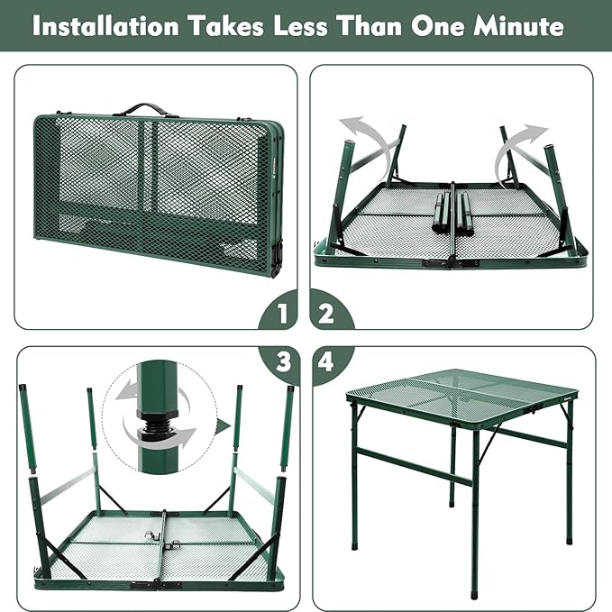 Square Folding Table, Easy for Storage, Compact and Portable Picnic Table for Grill, Outdoor Camping, Garden, Patio, Dining, BBQ, Party, Market and Card Table, 27.2 L×27.2W inches