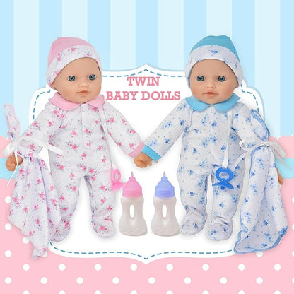 Gift Boutique - Soft Body Twin Baby Dolls for Toddlers in Gift Box, 12 Inch Baby Doll with Pacifier, Baby Girl Doll and Baby Boy Doll