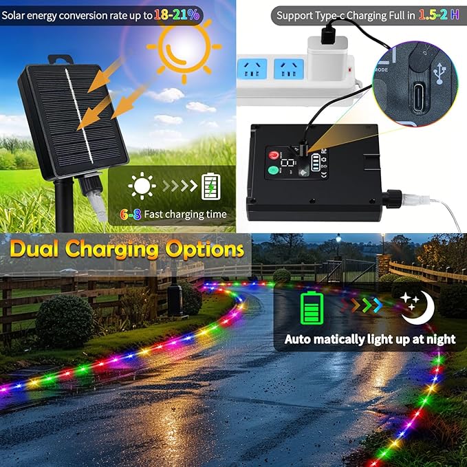 Solar Rope Lights 4 Pack,39FT 100LEDs Multicolored Waterproof Outdoor String Lighting,Remote-Control, for Pathway Pool Patio Garden Palm Tree Christmas Halloween(Multi-Color)