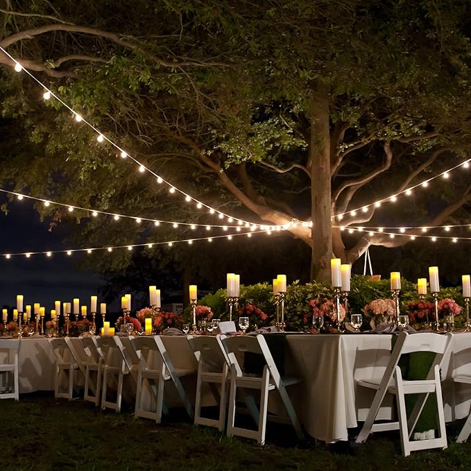 Banord White Outdoor String Lights, Commercial Grade Patio Lights with 30 1W S14 Dimmable Shatterproof LED Bulbs, Heavy Duty Hanging Lights for Outdoor, Waterproof String Lights 96ft (2x48ft)