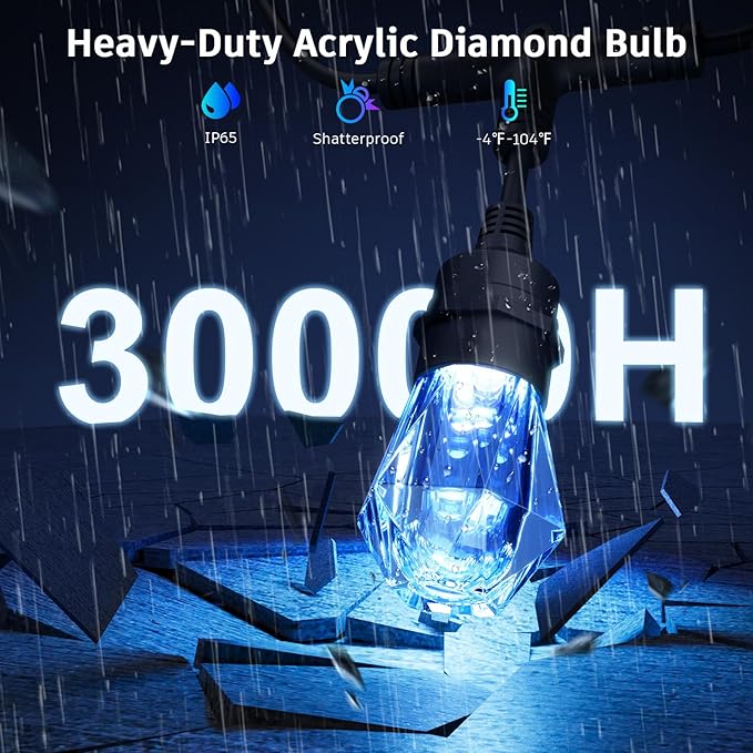 XMCOSY+ Smart Outdoor String Lights - 64ft RGBCWIC Patio Lights with 24 Color Changing Bulbs, LED String Light for Outside Backyard Bistro Party, APP WiFi Control, Work with Alexa, IP65 Waterproof