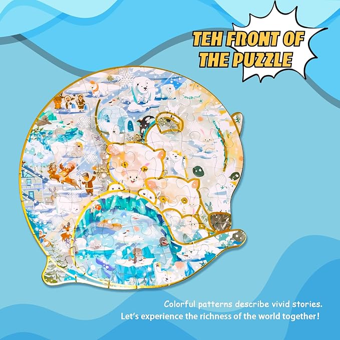HAS Floor Puzzles for Kids Ages 3+, Double-Sided Penguin and Polar Bear Shape Puzzle, Ocean World Puzzles, 48 Pieces Children Jigsaw Puzzle for Boys and Girls Gifts