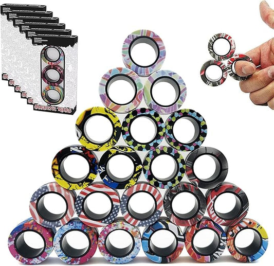 24Pcs Magnetic Rings Fidget Toys Spinner Set Halloween Party Favors,Finger Magnet Rings Endless Hours of Fun ADHD Stress Relief Fidget Spinner for Relieve Anxiety Birthday for Adults Teens Kids
