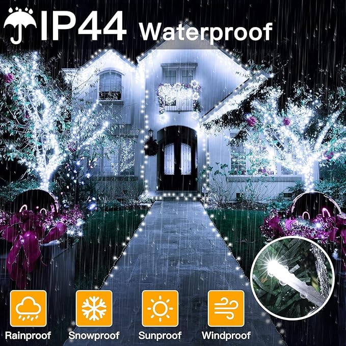 Ollny Christmas Lights Outdoor Waterproof, 1000LED 328FT Super Long String Lights with Remote 3 Timer, Plug in 8 Modes Fairy Light for Outside House Bedroom Xmas Decorations, Cool White