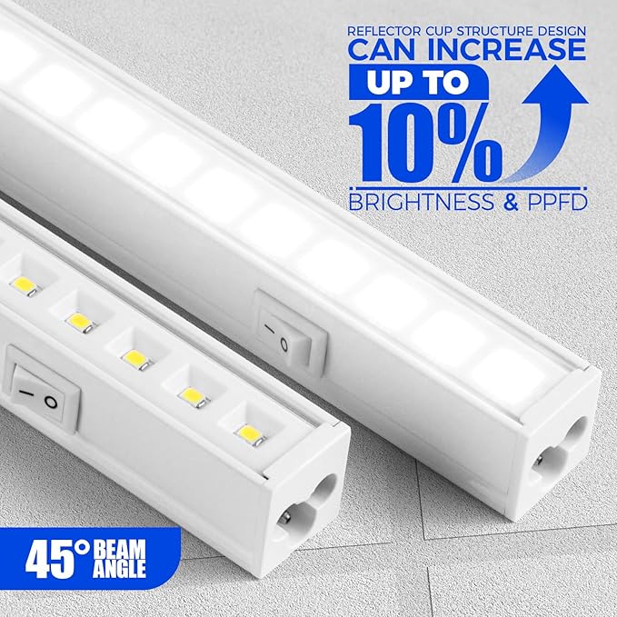 Barrina T5 Pro LED Grow Lights with Reflector Cup for Indoor Plants, 2FT 10W Full Spectrum LED Grow Light Strip, Individual Switch, Linkable, 5000K, 1 Pack