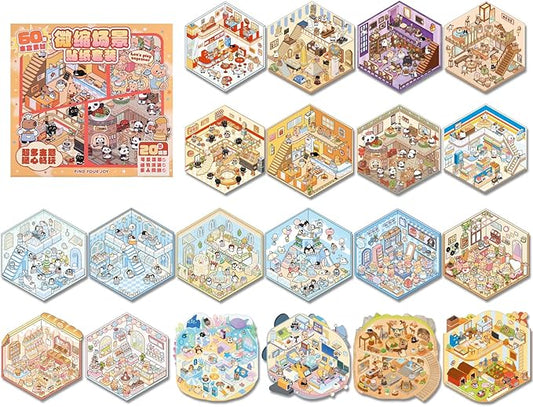 Girls 3D Miniature Scene Stickers, 20 Sets DIY House Stickers, DIY Sticker Scene, Cute 3D Cartoon Sticker Scenes for Adult Kids Relief Stress Pass The Time