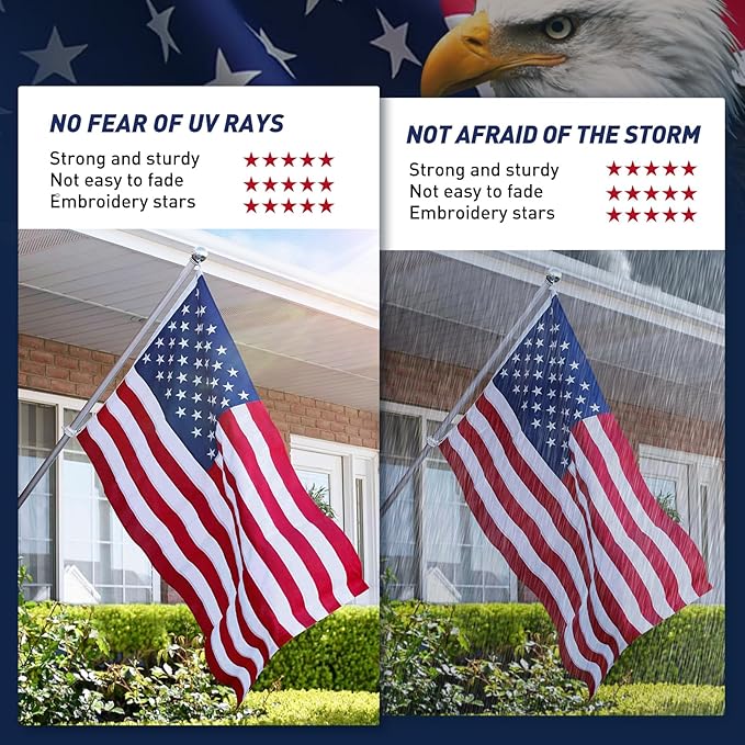 American Flag 5x8 Outdoor, 5x8 Flags Outside, All Weather US Flags with Embroidered Stars Sewn Stripes Brass Grommets, Vivid Color, Polyester USA Flag for Outdoor Indoor (5 by 8 Foot)