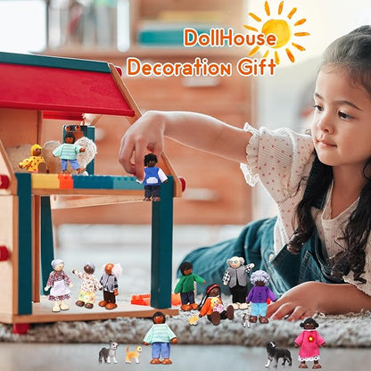 HyDren 30 Pcs Wooden Dollhouse Family of 23 People 7 Pets Doll House People Figures Dollhouse Dolls Wooden Dolls Dollhouse Accessories for Girls Toddler Kids Christmas Pretend Role Play Dress up Gift