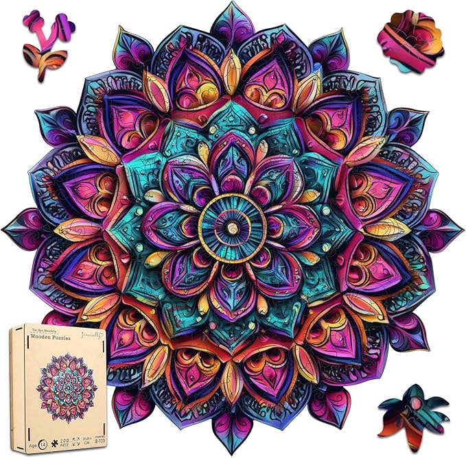 Jiroinlly Wooden Jigsaw Puzzles, Mandela Wooden Puzzles for Adults, 500 Pcs King Size 16.8'' x 16.9'', Luxurious Shaped Wood Puzzle, Beautiful Package, Best Gift for Adults and Kids, Family Game