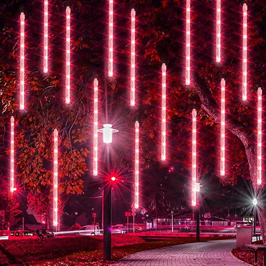 Dazzle Bright 288 LED Christmas Light, 11.8 Inch Meteor Shower Rain Lights with 8 Tubes，Waterproof Plug in Falling Rain Lights Christmas Decorations for Xmas Bushes Tree Yard Party (RED)