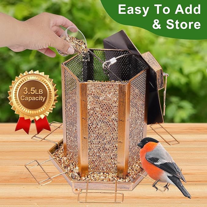 Lantern-Shaped Metal Bird Feeder for Outdoor Hanging, 3.5LB Large Capacity, Garden Decoration - Attracts Wild Birds, Durable Outdoor Bird Feeding Station for Garden Yard Outside Backyard