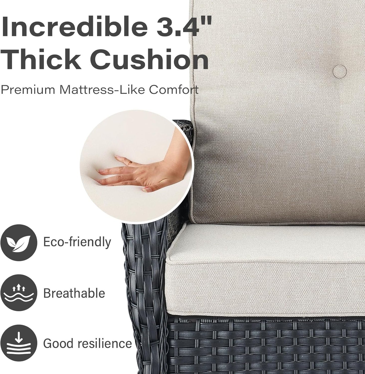 5 Pieces Wicker Patio Furniture Set - Swivel Rocker Outdoor Chairs with Ottomans and Side Table, Small Patio Conversation Set for Deck Porch Backyard Black