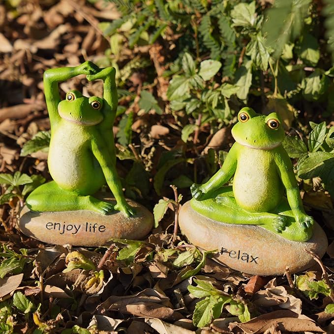 Garden Yoga Frog Decor Statues - 2 Pcs Figurines Statue Animal Decorative Sculptures Resin Garden Décor Meditation for Home 4.5 * 4 * 6 Inch