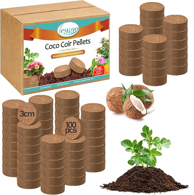 Legigo 100 Pcs 30mm Coco Coir Pellets Seed Starting Soil Mix- Compressed Coconut Coir Pellets Potting Soil Pods for Seedling, Coco Peat Soil Discs for Indoor & Outdoor Plants, Herb Vegetables Flowers