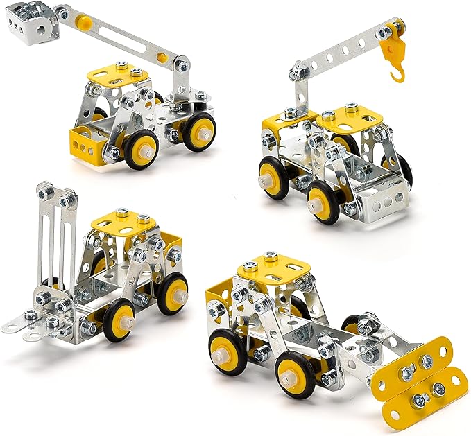 Erector Set for Boys Age 8-12,4 Mini Metal Model Set for Kids,Engineering Metal Building Kit,Learning Construction Truck Building Toys for Boys Age 8-12 DIY STEM Educational Gifts (330pcs)
