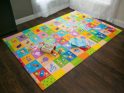 Baby Care Play Mat (Medium, Playful - Pinko & Friend) 73’’ x 49’’ Original One-Piece Reversible Rollable Waterproof Play Mat for Infants, Babies, Toddler, and Kids