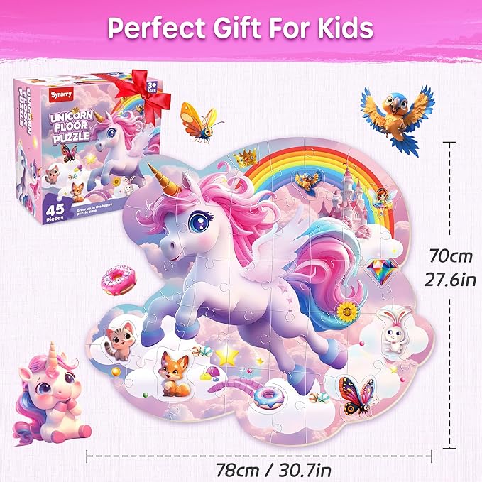 SYNARRY Unicorn Floor Puzzles for Kids Ages 4-6, Large 45 Piece Floor Puzzles for Kids Ages 4-8, Puzzles for Toddlers 3-5, Unicorn Toys Gifts for 3 4 5 6 7 8 Year Old Girls