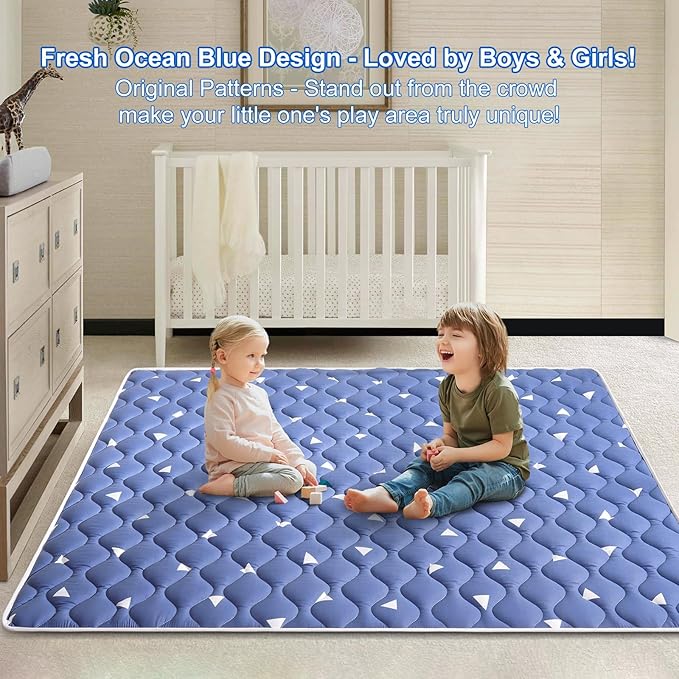 Baby Play Mat, 59x59 Inch Thicker and Larger Non-Slip Cushioning Foam Playmats for Babies,Toddlers, Infants, Play & Tummy Time, Foldable and Machine Washable Baby Mat for Floor