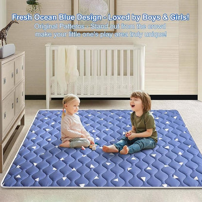 Baby Play Mat, 59x59 Inch Thicker and Larger Non-Slip Cushioning Foam Playmats for Babies,Toddlers, Infants, Play & Tummy Time, Foldable and Machine Washable Baby Mat for Floor