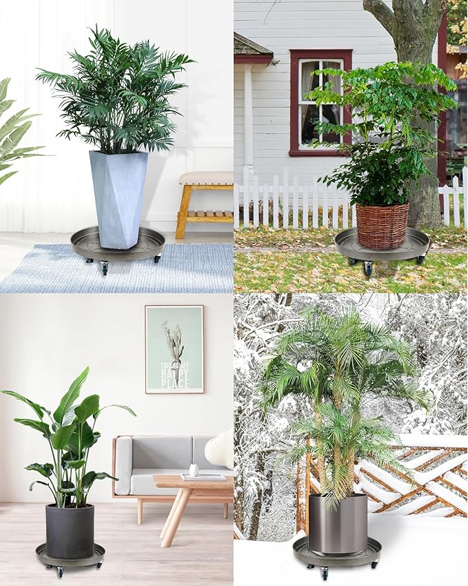 Heavy Duty Plant Caddy with Wheels 20 Inch, 360° Caster, Outdoor Rolling Plant Dolly That is Not Easily Rusted, Indoor Metal Plant Cart with Rollers, Plant Pot Trolley, Silver 3 Pack