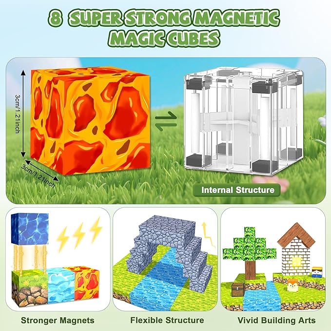 Magnetic Blocks,1.21" 100PCS Large Magnetic Building Blocks,Light Up Building Blocks Magnet Cubes Construction Toddlers Toys Set for Kids,STEM Sensory Stacking Toys for 3+ Boys Girls Birthday Gifts