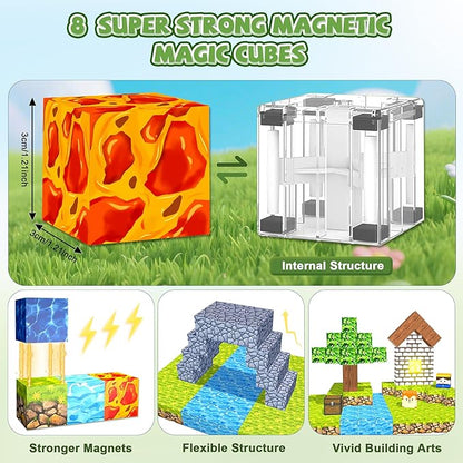 Magnetic Blocks,1.21" 100PCS Large Magnetic Building Blocks,Light Up Building Blocks Magnet Cubes Construction Toddlers Toys Set for Kids,STEM Sensory Stacking Toys for 3+ Boys Girls Birthday Gifts