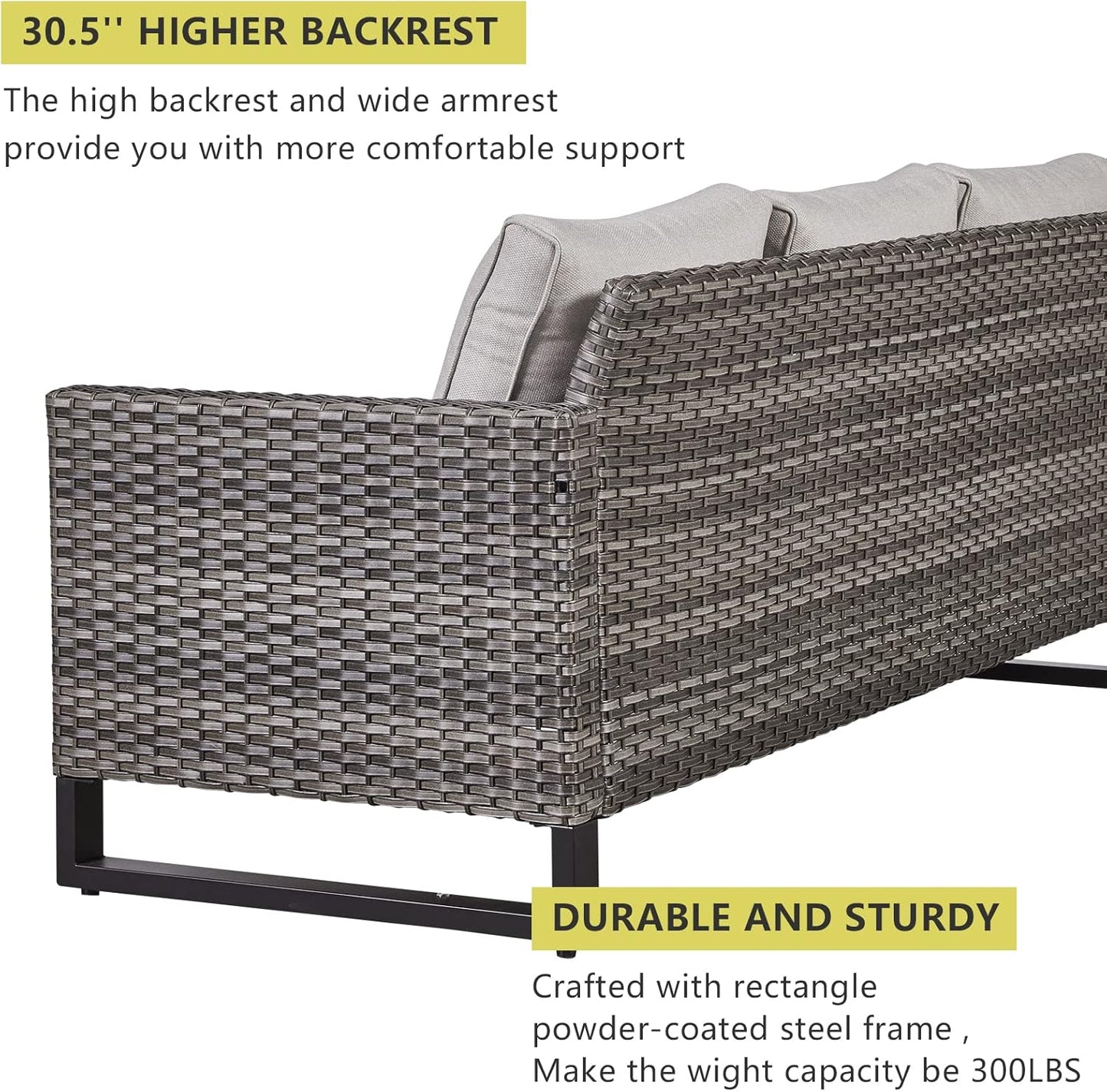 HUMMUH 7 Piece Patio Furniture Set PE Wicker Outdoor Sectional Sofa,High Back Patio Swivel Rocking Chairs with Ottomans Coffee Table for Porch,Garden,Backyard