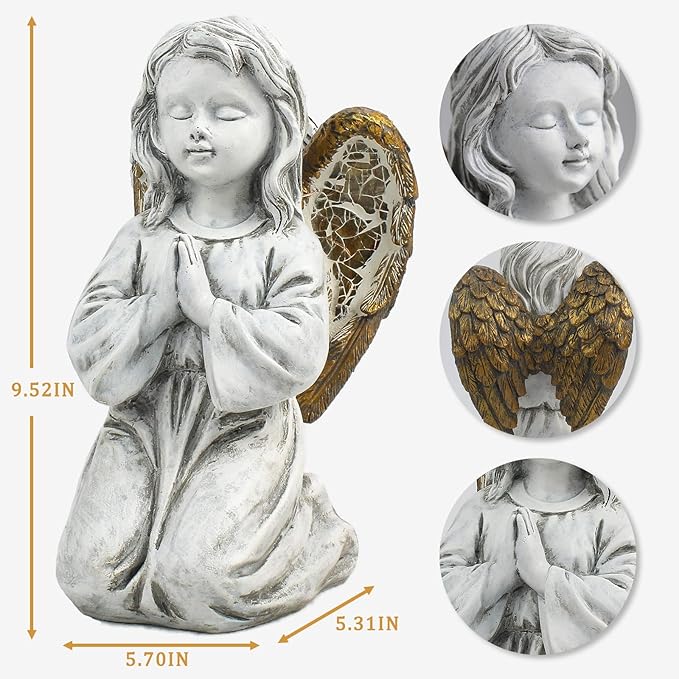 Outdoor Decor - Angel Statue, Solar Powered, Praying Angel for Patio, Lawn, Porch