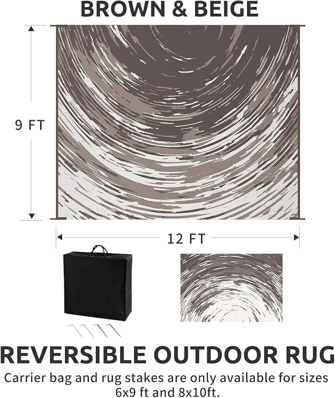 COCOER Modern Outdoor Rug 9x12 Reversible-Waterproof Outdoor Patio Rug-Quick Dry Outdoor Area Rugs Indoor Outdoor Rugs-Outside Rug Patio Decor for Porch Deck Balcony Backyard