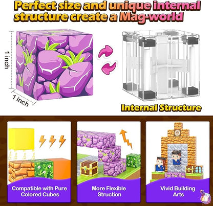 100PCS Magnetic Blocks-Build Mine Magnet World Magic School Edition, Magnetic Kids Building Toys for Toddler Kids Ages 3-5 4-8 6-8, Birthday Gifts for 3+ Boys&Girls