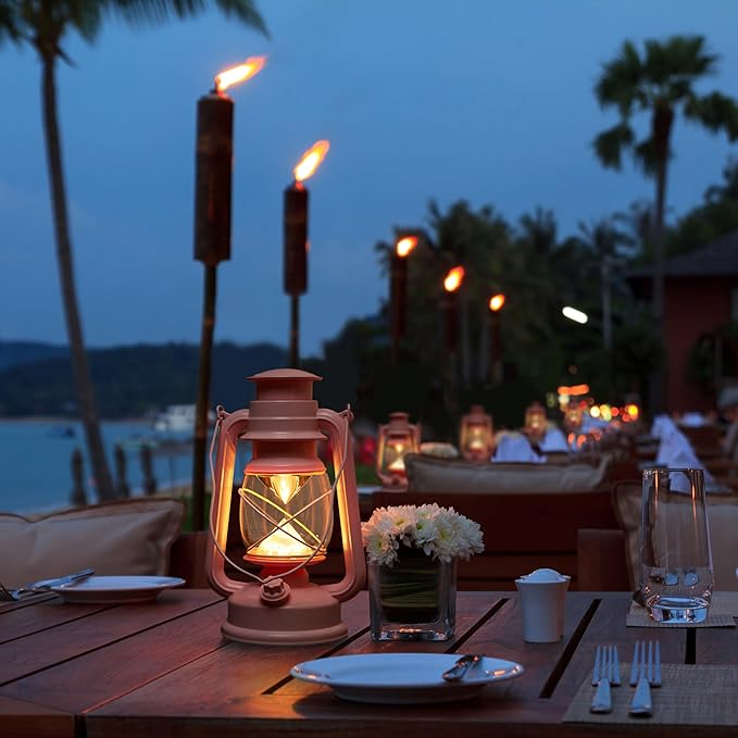 Furora LIGHTING Pink LED Lantern Pack of 2 with 6/18 Timer, 9.5" Inch Flameless Flickering Lantern Candle, Indoor Vintage and Outdoor Patio Hanging Tabletop, Battery Included