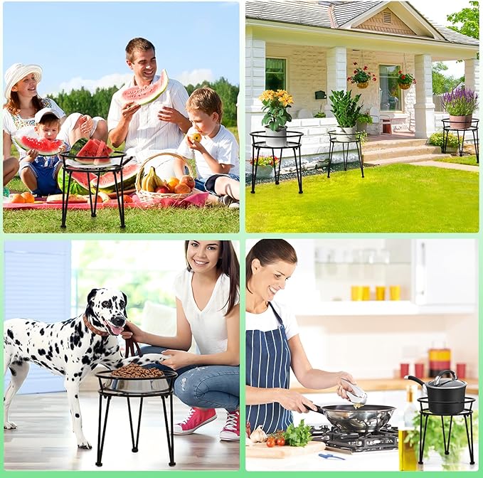 3 Pack Metal Plant Stands Outdoor Indoor, Rustproof Iron Flower Pot Stands Outdoor, Heavy Duty Pot Stand for Plants Indoor, Round Black Display Rack Flower Stand Plant Holders