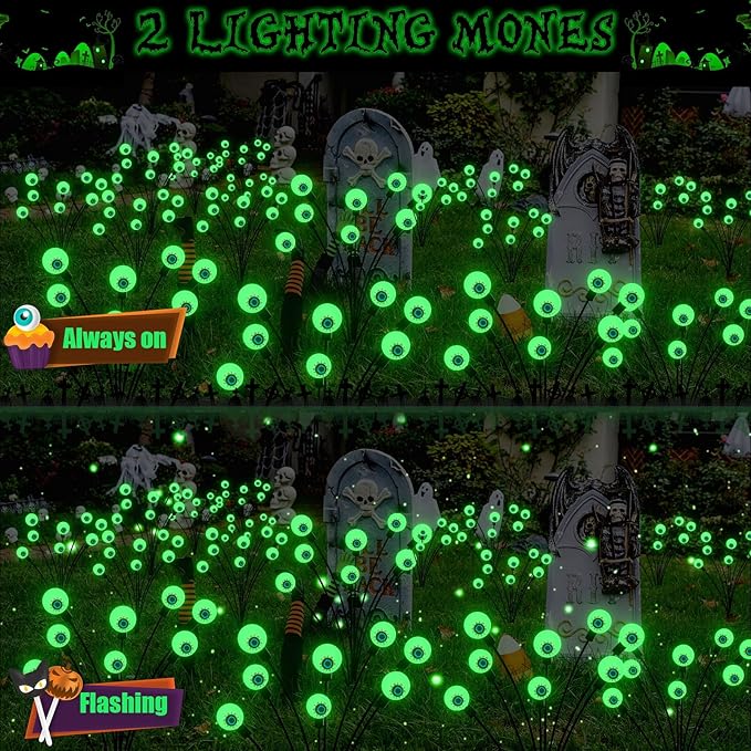 Halloween Decorations Outdoor Solar Scary Eyeball Lights, 2-Pack 16 LED Halloween Decor Solar Garden Lights, Waterproof Halloween Night Light Spooky Pathway Lights for Yard Patio Lawn Party