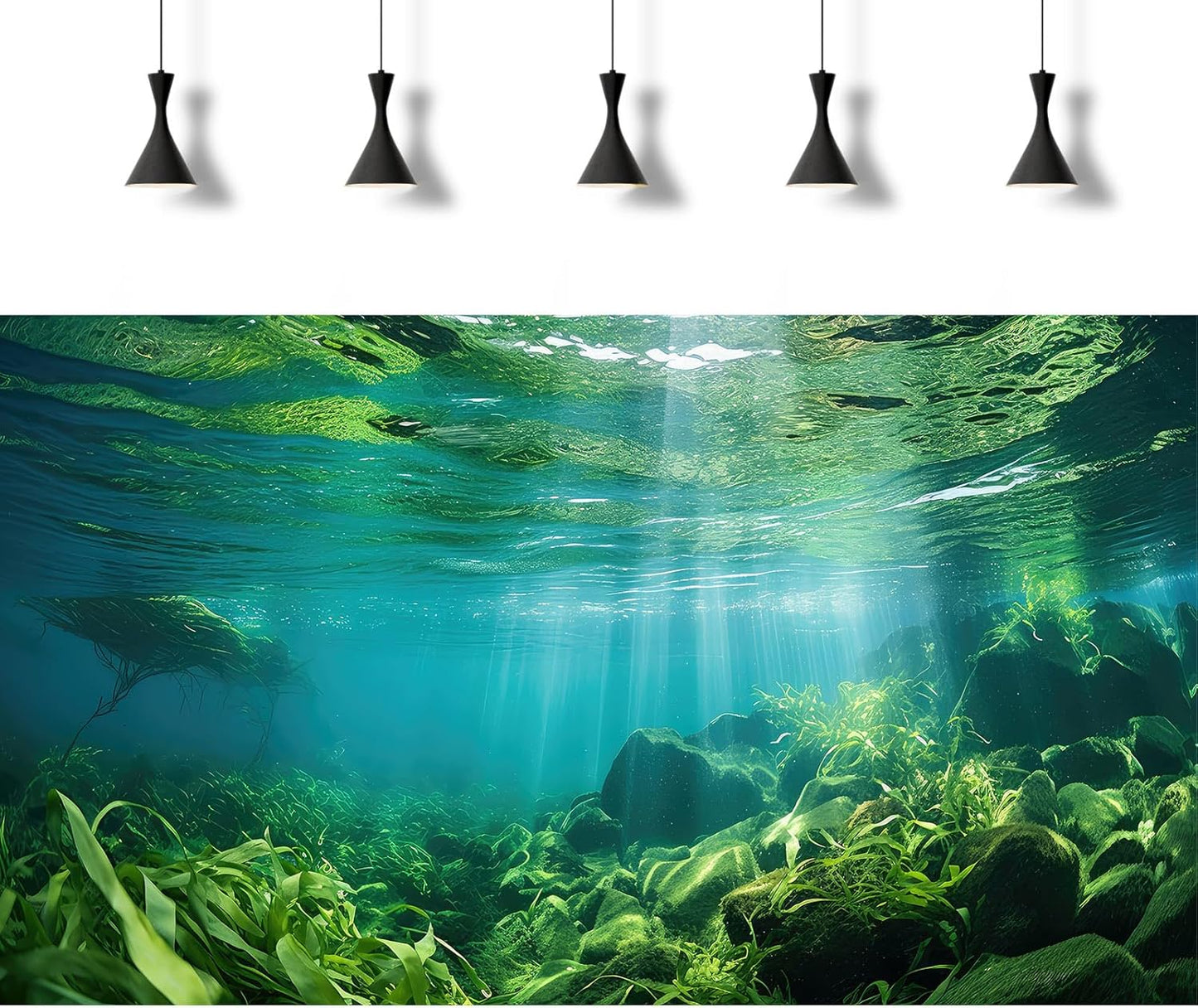 Under The Sea Fish Tank Background Aquatic Plants Deep Sea Aquarium Background Underwater Sunray Rock with Moss Terrarium Backgrounds Deep Ocean Floor Tropical Fish Tank Backgrounds 24x16in