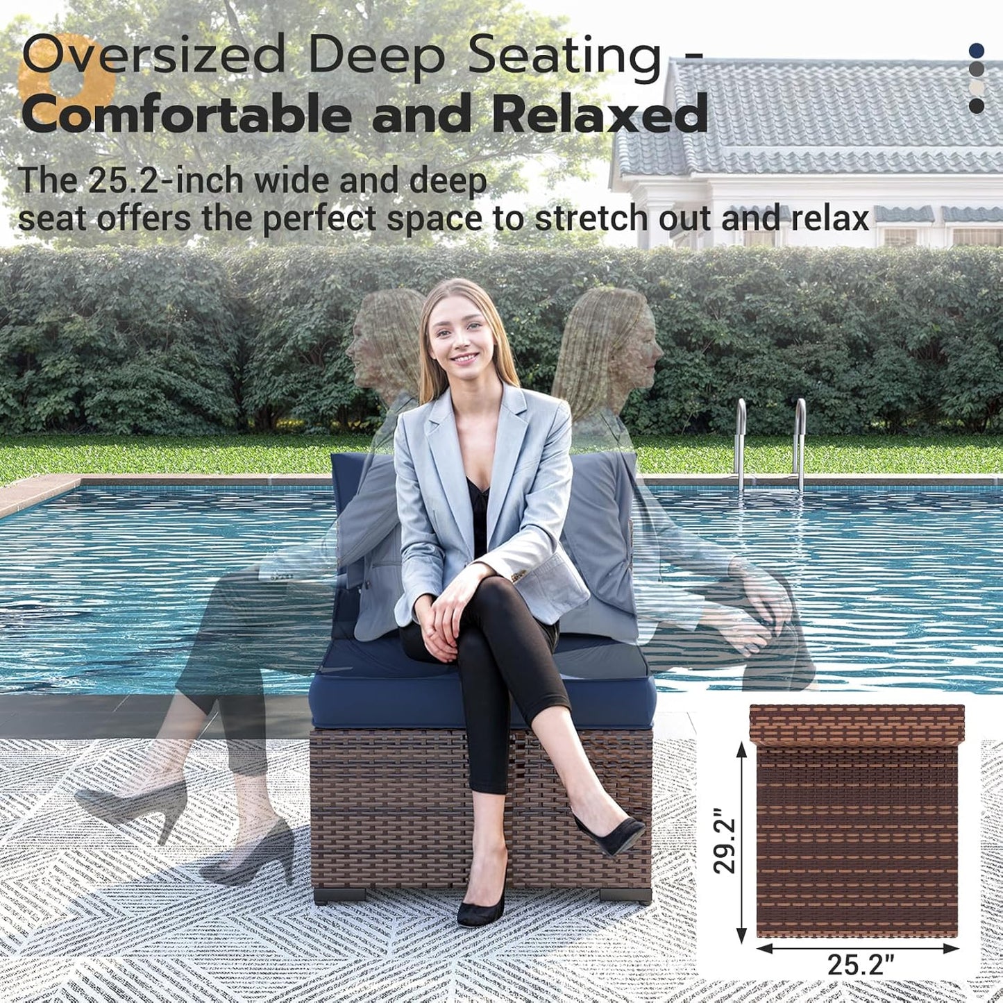 UDPATIO Patio Furniture Set, 5 Piece Outdoor Sectional Modular Sofa with 4'' Thickened Cushions, Wicker Outdoor Furniture Conversation Sets with Waterproof Cover for Deck Backyard(Brown/Navy Blue)