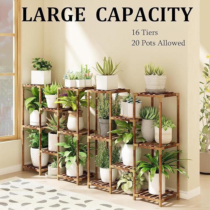 HOMKIRT Plant Stand Indoor, Doulbe 8 Tier Shelf for Multiple Plants Pots Rack Ladder Table For Corner, Patio, Porch, Garden
