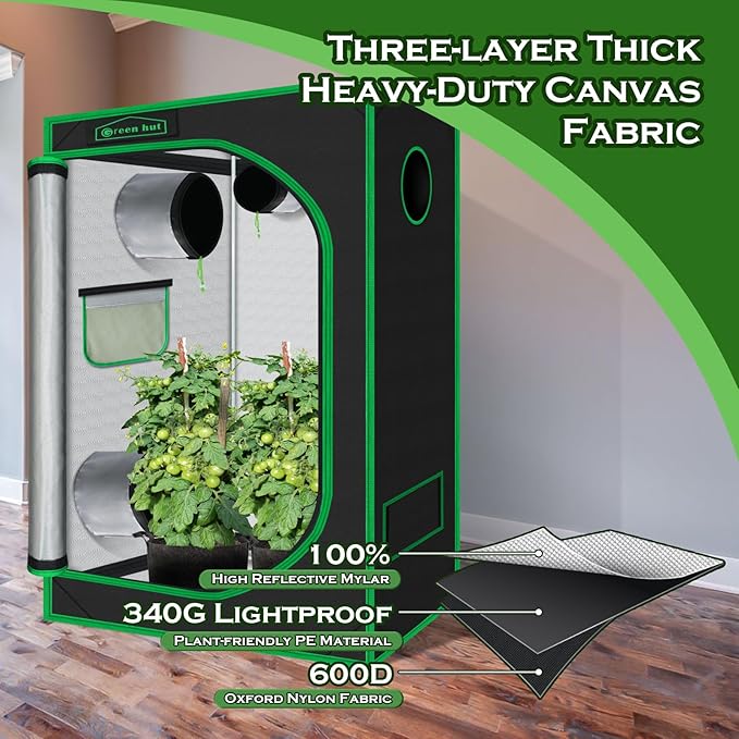 Indoor Grow Tent 48"x24"x60" 600D Mylar Hydroponic Grow Tent for Indoor Plant Tent with Observation Window and Removable Floor Tray 4x2 Grow Tent