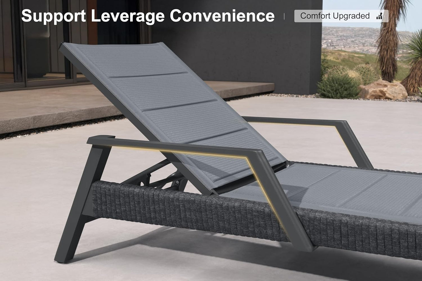 PURPLE LEAF Outdoor Chaise Lounge 2 Pieces Patio Recliner Sunbathing Tanning Chair for Poolside Balcony with Armrests Backyard Moon Basalt