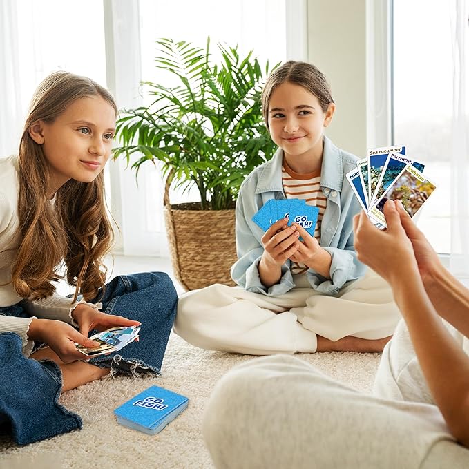 BenBen Go Fish Card Game for Kids, 104 Cards, Ocean Theme Memory Matching Game, Sea Animals Learning Playing Cards, Picture Cards with Real Photos, Fun Facts, 2-8 Players