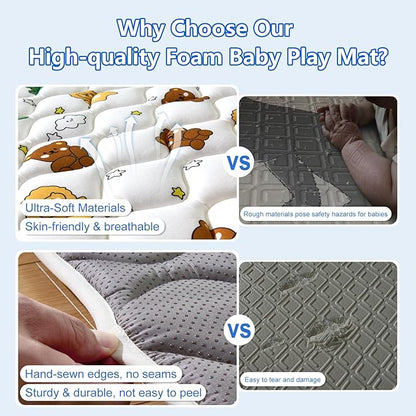 Premium Foam Baby Play Mat 47" X 47", Thicken One-Piece Crawling Mat, Non-Slip Cushioned Baby Playmats for Infants, Babies, Toddlers - Machine Washable for Easy Care