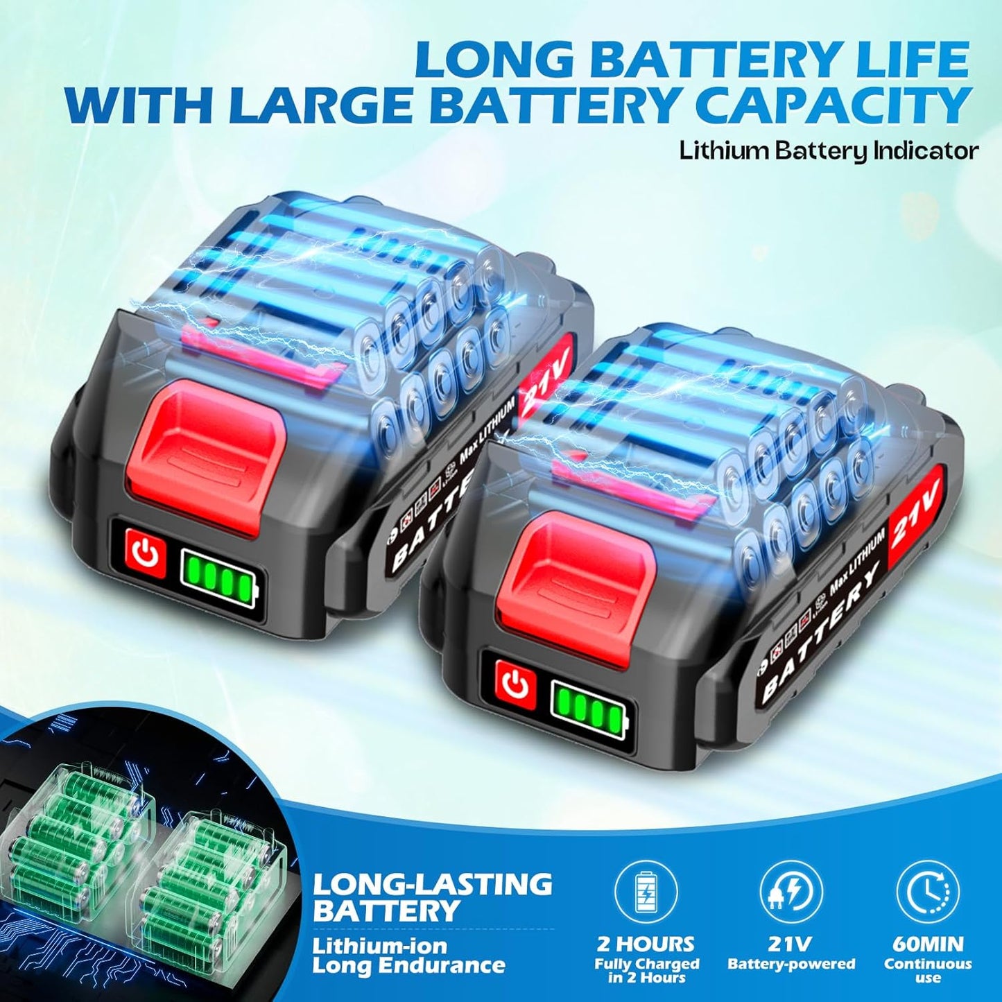 Cordless Hedge Trimmer, 2-in-1 Hedge Trimmer, Ultra Long Battery Life with Battery*2, high-Power and high-Capacity Grass Trimmer for Gardens, Yards and lawns, Including Charger