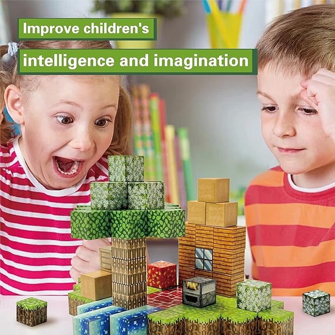 Magnetic Blocks - 100PCS Build Mine Magnet World Set, Educational Magnetic Tiles Building Toys for Boys & Girls, STEM Sensory Toys for Toddlers Kids Age 3+