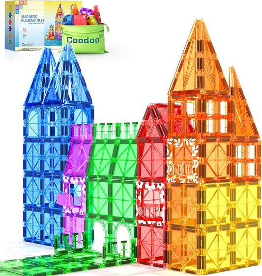 60 PCS Magnetic Building Tiles Kids Toys STEM Magnetic Blocks Sensory Toys Kids Games Magnet Building Toy for Boys and Girls Aged 3+, Kid Brain Development Preschool Kindergarten Toddler Toy
