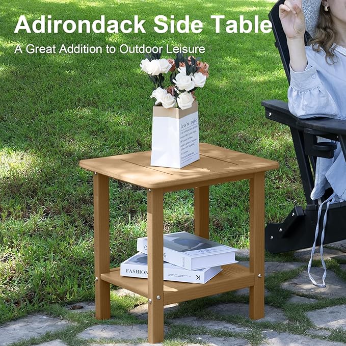 Outdoor Side Table - 2-Tier Storage All Weather Outdoor End Table for Patio - HDPE Morden Easy Maintenance Adirondack Side Table for Pool Porch Balcony Garden Lawn Backyard Outside Indoor