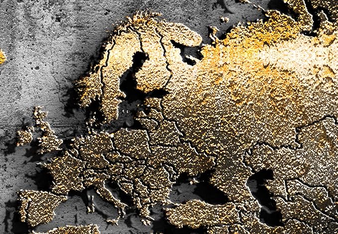 artgeist Textured Canvas Wall Art World map 24x16 in - 1pcs Painting Canvas Prints Picture Artwork Image Framed Contemporary Modern Photo Wall Home map Continents Black k-A-0498-b-a