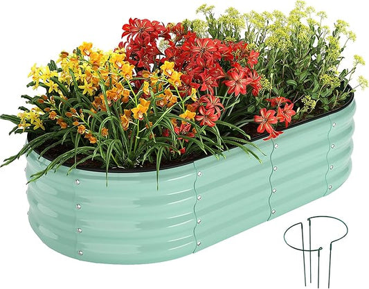 Galvanized Metal Planter Raised Garden Bed Kit for Gardening Outdoor，4x2x1ft Planter Grow Garden Box Raised Flower Bed，Long Vegetable Clearance Herb Raised Garden Beds for Gardening Green