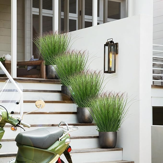 12Pcs Artificial Grass Plants, Faux Shrubs Wheat Grass, Artificial Tall Grass Fake Plants for Outdoor Decor,Artificial Greenery Stems Weed for Room Indoor Home Decor（Green Red Tail）