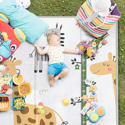 Foldable Baby Play Mat, PIGLOG 0.6in Thick Waterproof Playmats for Babies and Toddlers Kids, Safe Foam Playmat for Tummy Time, 50x50 Playpen Mat, Reversible Portable Baby Floor Mat for Infant, Giraffe