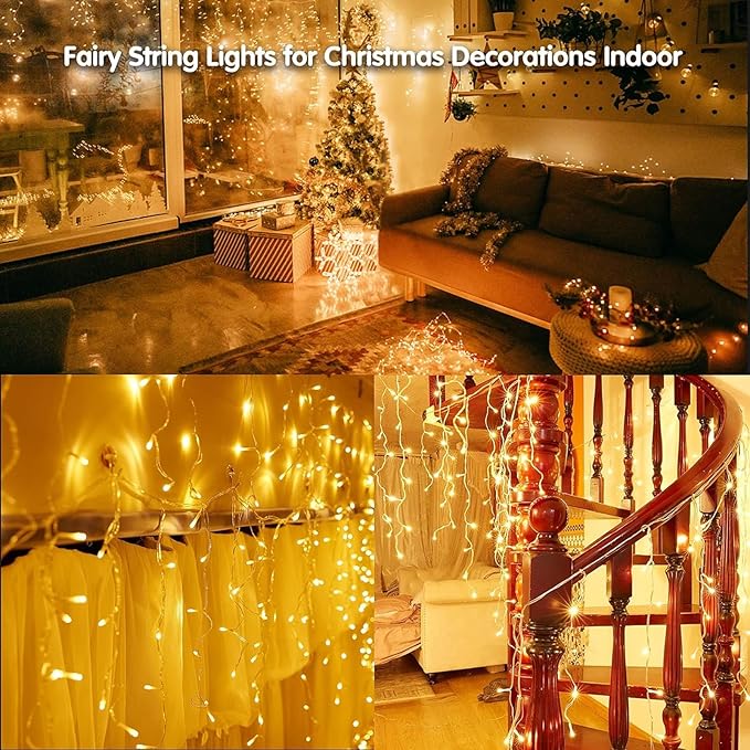 Solar Christmas Lights Outdoor Waterproof Christmas Decorations Curtain Lights 320LED 29.5ft 60 Drops, Solar Powered Rechargeable Fairy Lights for Party, Wedding, Home Decorations(WarmWhite)